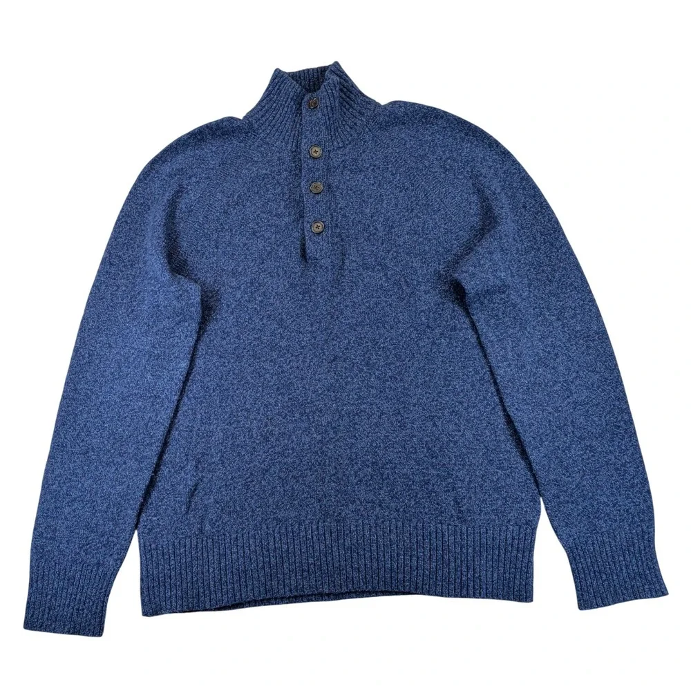 Banana Republic Mens Blue Merino Wool Blend Mock Neck Button Sweater Size M
